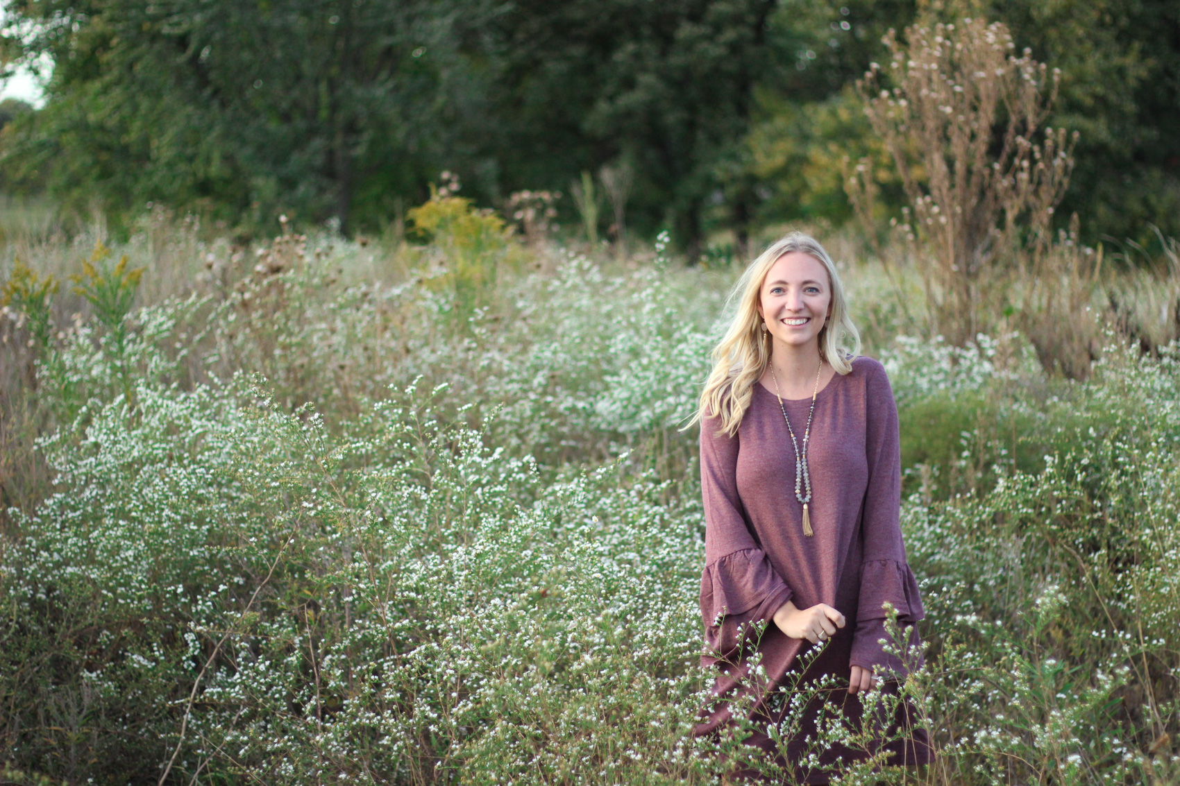 Casual Fall Look – Plum Ruffle Bell Sleeve